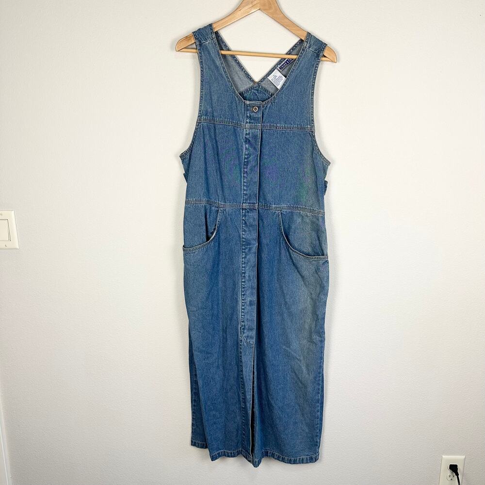 Vintage 90s Denim Sleeveless Midi Dress Button Front Jumper Cottagecore